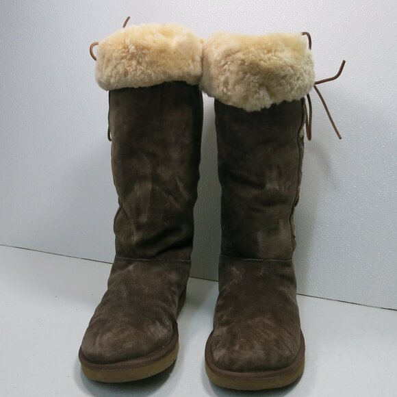 UGG Australia 5163 Upside Brown Corset Suede Leather Insulated Boots Footwear 10 - Picture 5 of 6